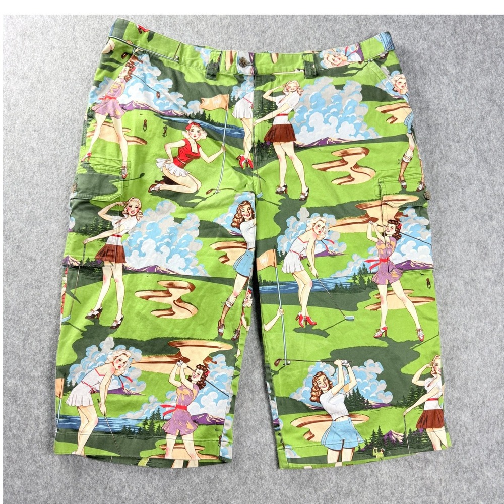 Loudmouth Shorts Mens 44 Green Retro Pin Up Girls Golf Inseam Bermuda